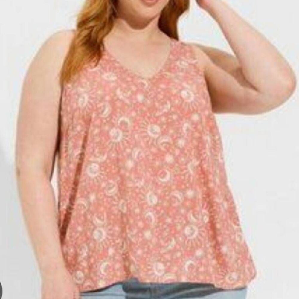 Torrid Challis Stitch Detail Tank in Atlas Celestial Print (Desert Sand)
